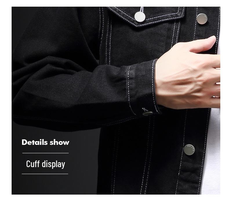 Men's Trendy Black Denim Jacket - Spring/Autumn Korean Hong Kong Style Wear-Resistant