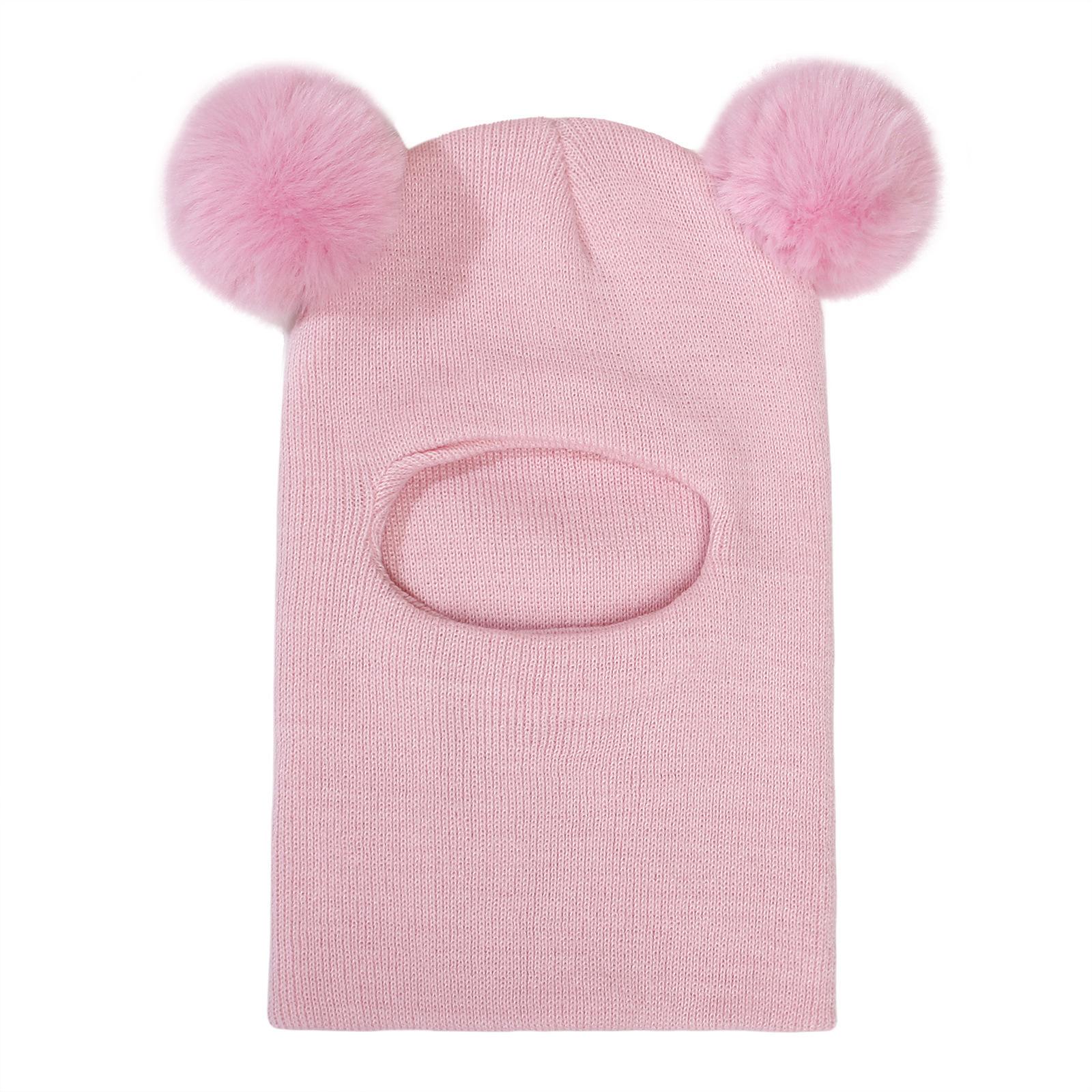 

1 шт. Женская зимняя теплая маска для лица с помпоном, Унисекс балаклава для лыж/спорта на открытом воздухе, Вязаный ветрозащитный шарф-манишка-шапка One Size розовый