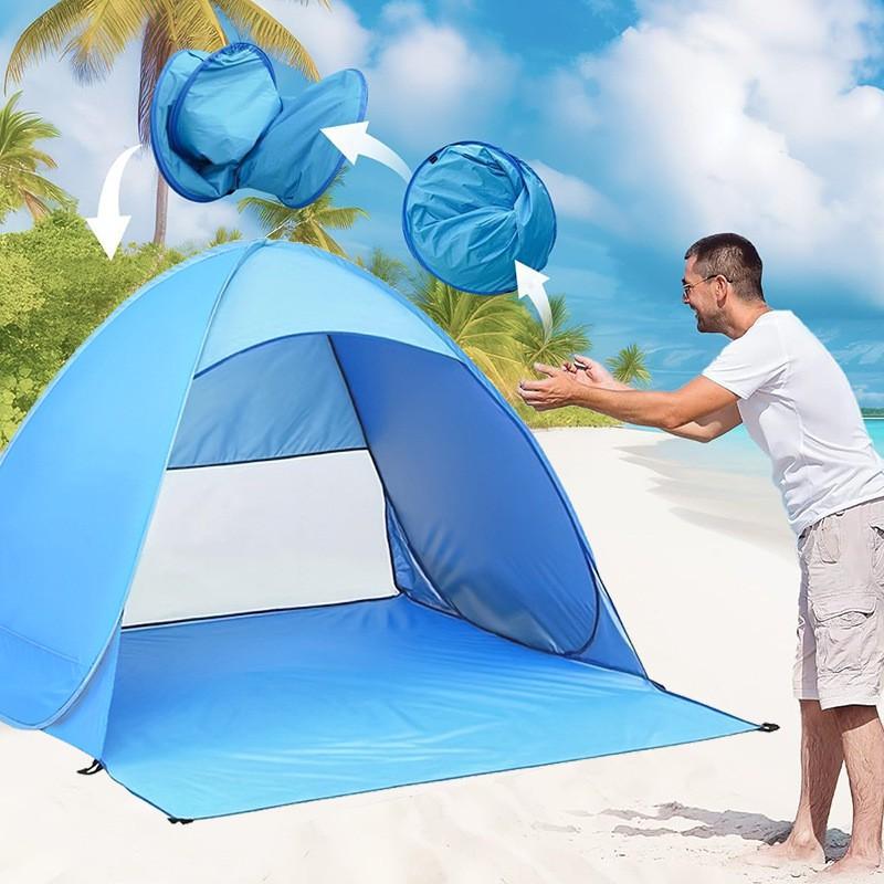 Automatic Quick-Open Beach Tent With Two Windows Foldable Camping Shelter Outdoor Sand Forest Picnic Use