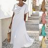 2026 Spring and Summer New Cross-border Foreign Trade European and American Women's Clothing Irregular Collar Temperament Casual Vacation Short-slee