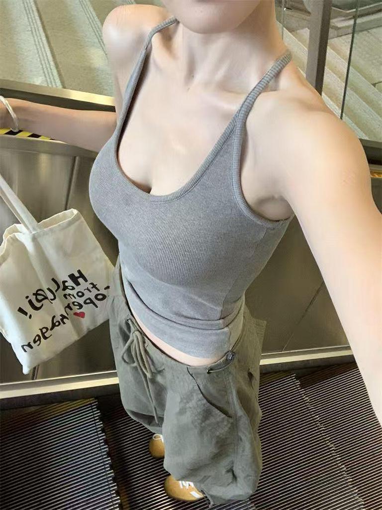 Women's Halter Neck Vest with Side Bust Support, Chest Pads, Slimming Waist, and Back Shaping for Summer Outerwear or Inner Layer