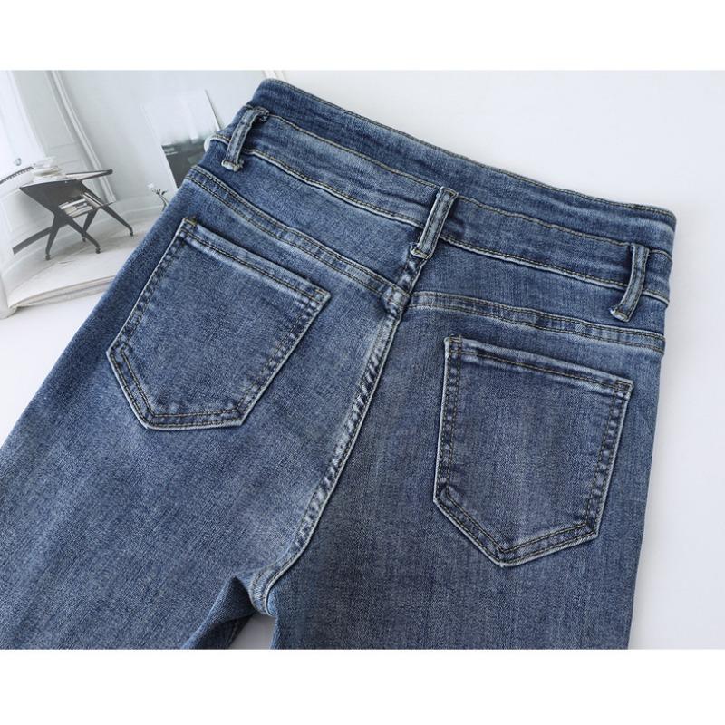 Damskie Wiosenne Nowe Wyszczuplające Wszystko w Jednym z Wysokim Stanem Rozcięte Jeansy Mop Rozwidlone Slim Fit Mikro Rozkloszowane Spodnie