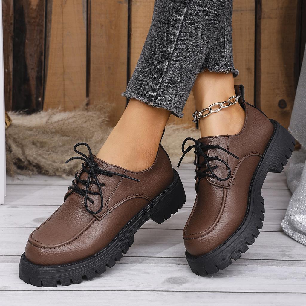 Spring/Autumn Round Head Lace-up Sexy Comfortable Casual Walking Shoes Fashionable New Thick-soled Large-size Sneakers for Women