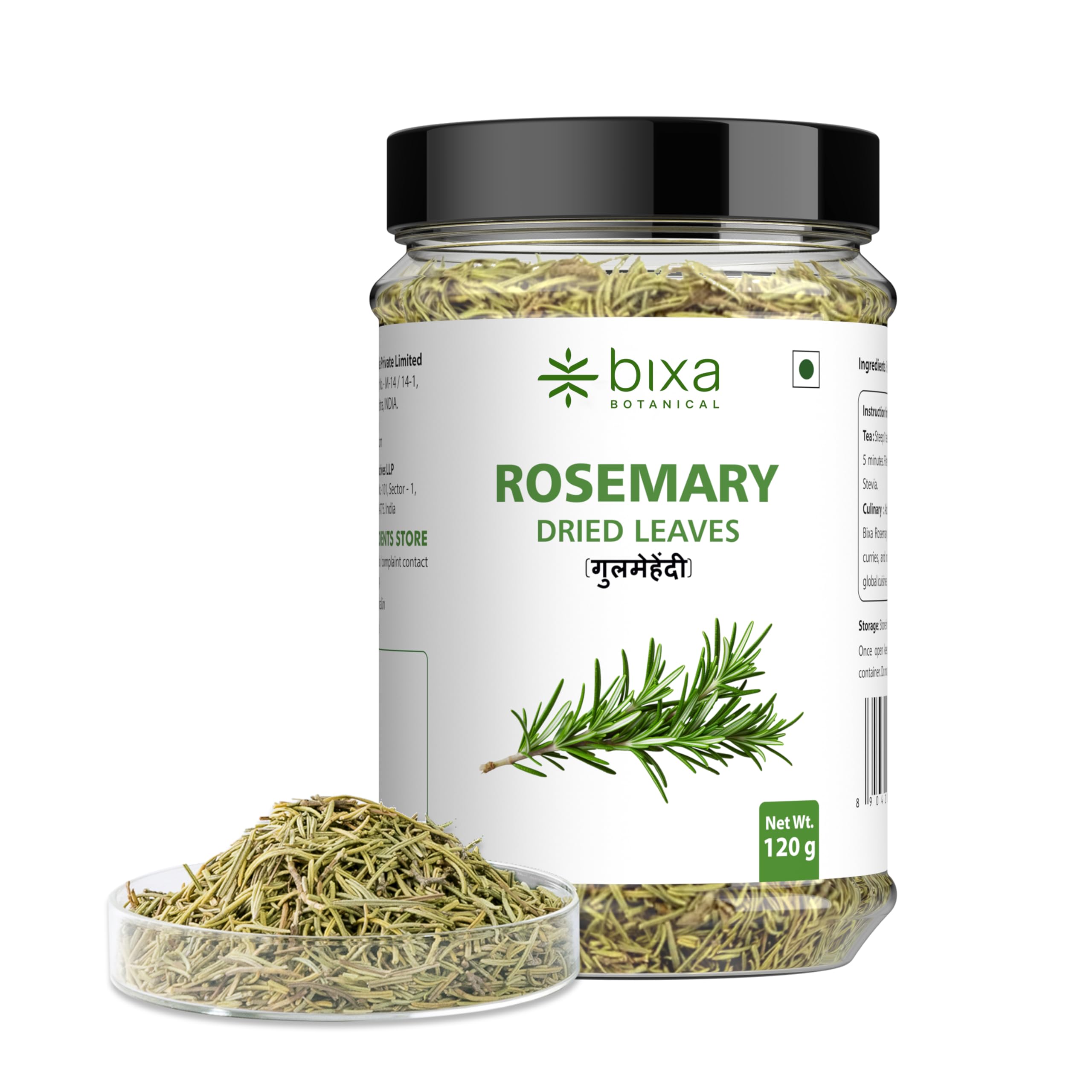 

Bixa Botanical Rosemary Leaves (100 Gm + 20 Gm Extra) | Top Grade Leaves From Egypt | Supports Hair Growth | For Seasonings, Pasta, Soups, Salad,