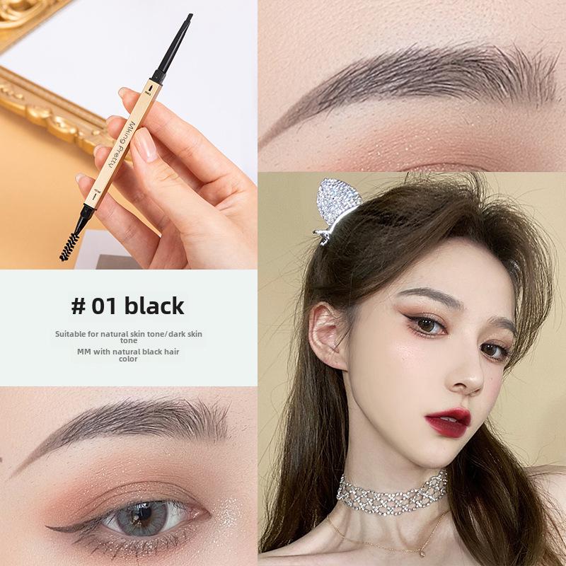 Gold Double-Headed Triangular Eyebrow Pencil: Ultra-Fine, 3D Sketch, Waterproof & Smudge-Proof.