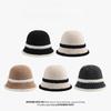 Lamb Plush Fisherman Hat Women's Autumn and Winter Color Block Striped Wool Bucket Hat Japanese Versatile Warm Knitted Basin Hat
