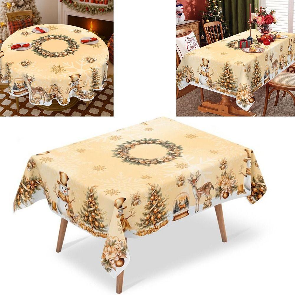 New Snowman Golden Christmas Tablecloth Rectangular Round New Year Tablecloth Elk Xmas Table Flag Cover Table Ornament