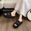 High-heeled Thick-soled Fluffy Slippers for Women's Outerwear 2025 Autumn New Versatile Height Increase Internet Celebrity Versatile Casual One-word 