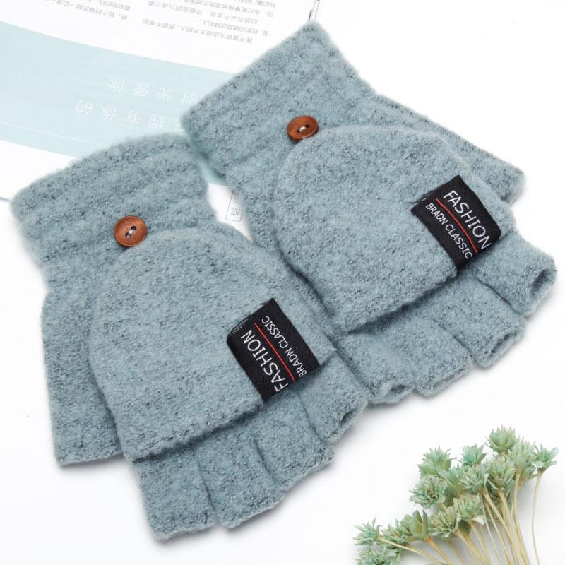 Korean Style Winter Fingerless Woolen Flip-Top Gloves for Outdoor Cycling and Writing