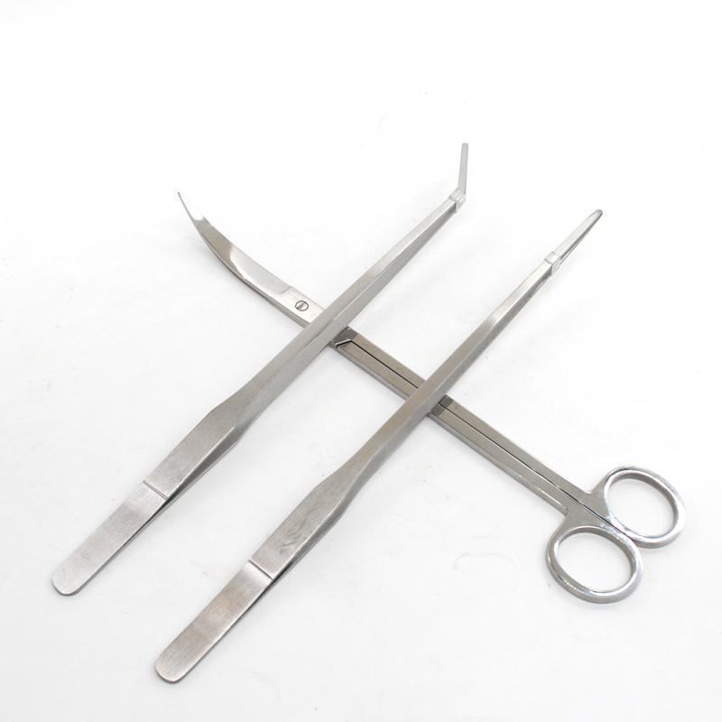 Stainless Steel Aquarium Trimming Scissors Set: Curved Shears, Curved Clips, Straight Clips – 3 Pieces.