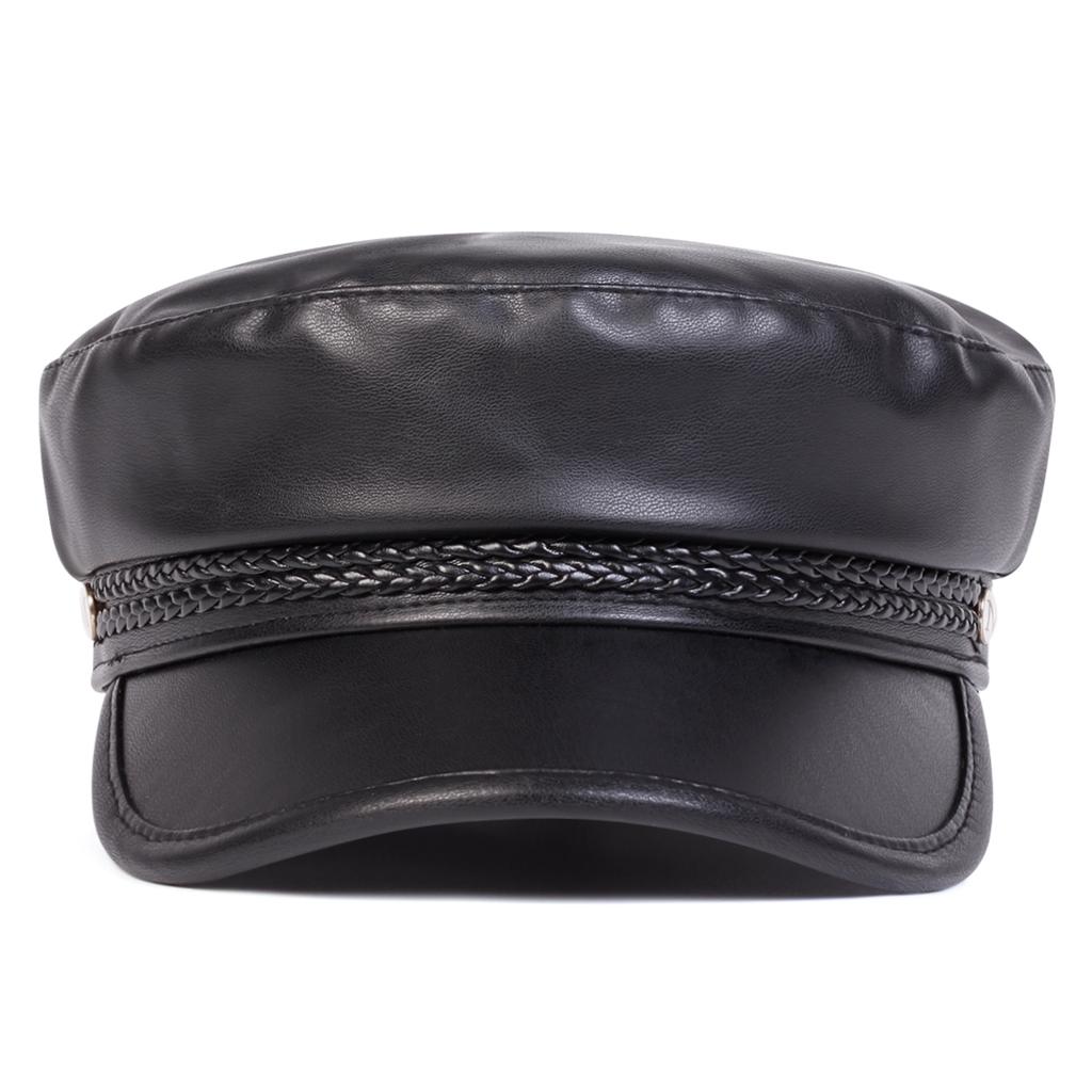 Fashionable M Decorated PU Leather Navy Cap Women Outdoor Leisure Travel Hat Flat Top Beret Caps Painter Newsboy Hats Ivy