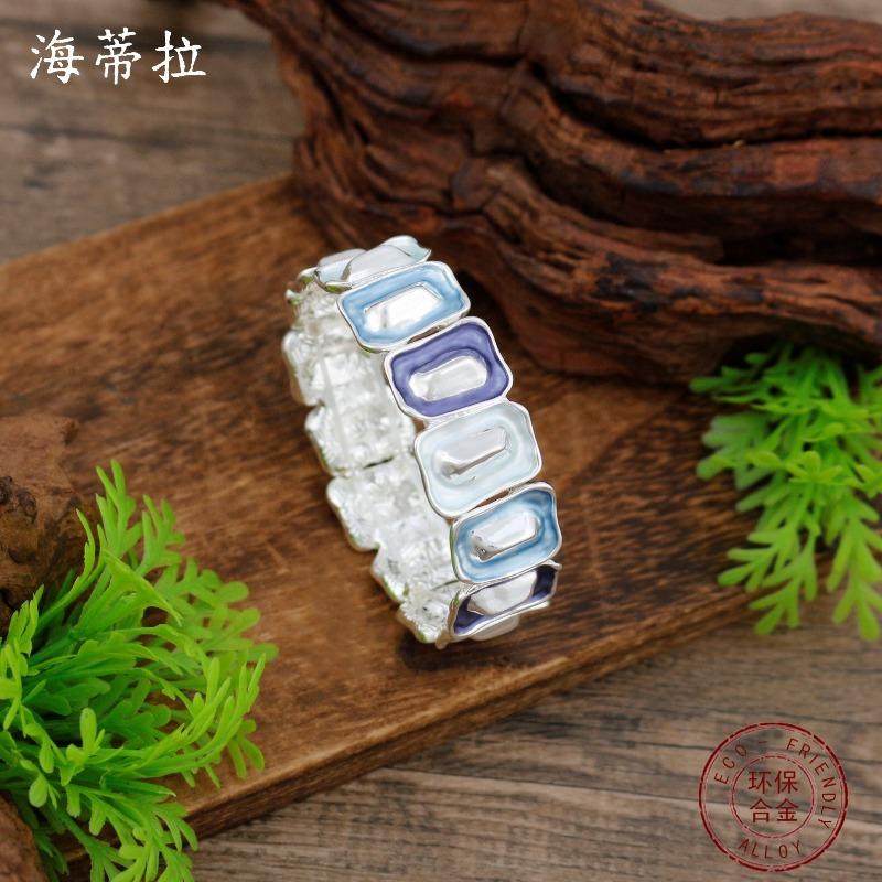 New enamel color square geometric elastic bracelet women's fashion simple color quadrilateral bracelet