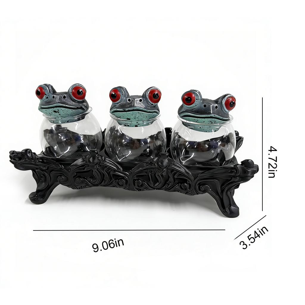 3 Piece Frog Spice Jar Set Clear Seasoning Jars Empty Spice Containers for Salt Pepper Spices Tea Leaves