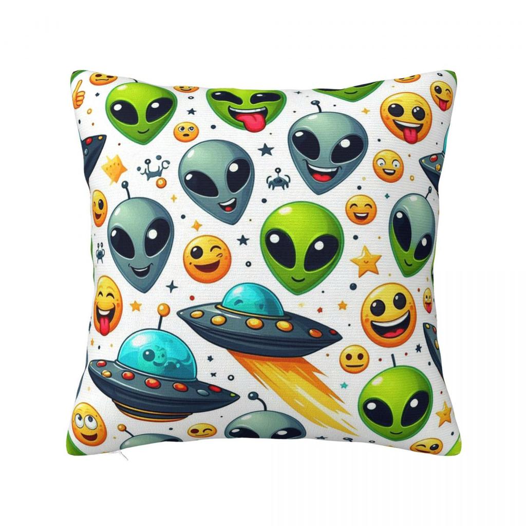 Green Alien And Ufo Pattern Square Pillowcase Cushion Cover Decorative Pillow Case Throw Pillow Cover For Home Sofa Living Room