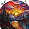 Creative Housewarming Gifts Stained Glass Style Suncatcher, Mountain Sunset Landscape Window Hanging Ornament, Colorful Sunrise Art Decor Sun Catcher