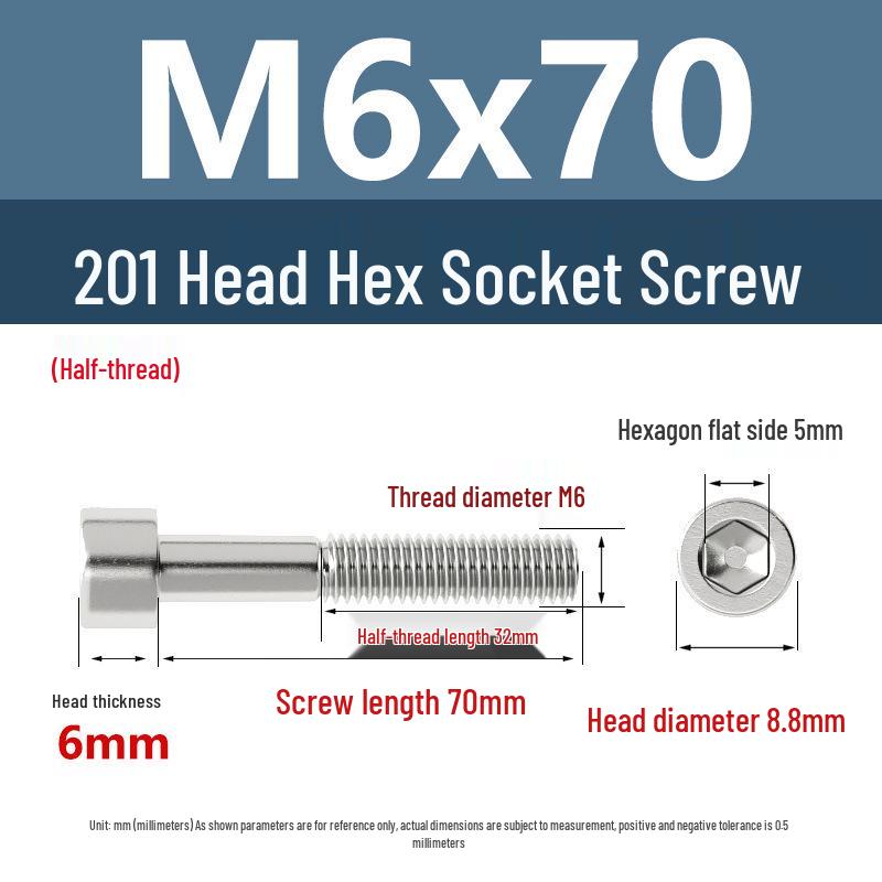 Yigu 201 Stainless Steel Cup Head Hexagon Screws and Bolts - M3, M4, M5, M6