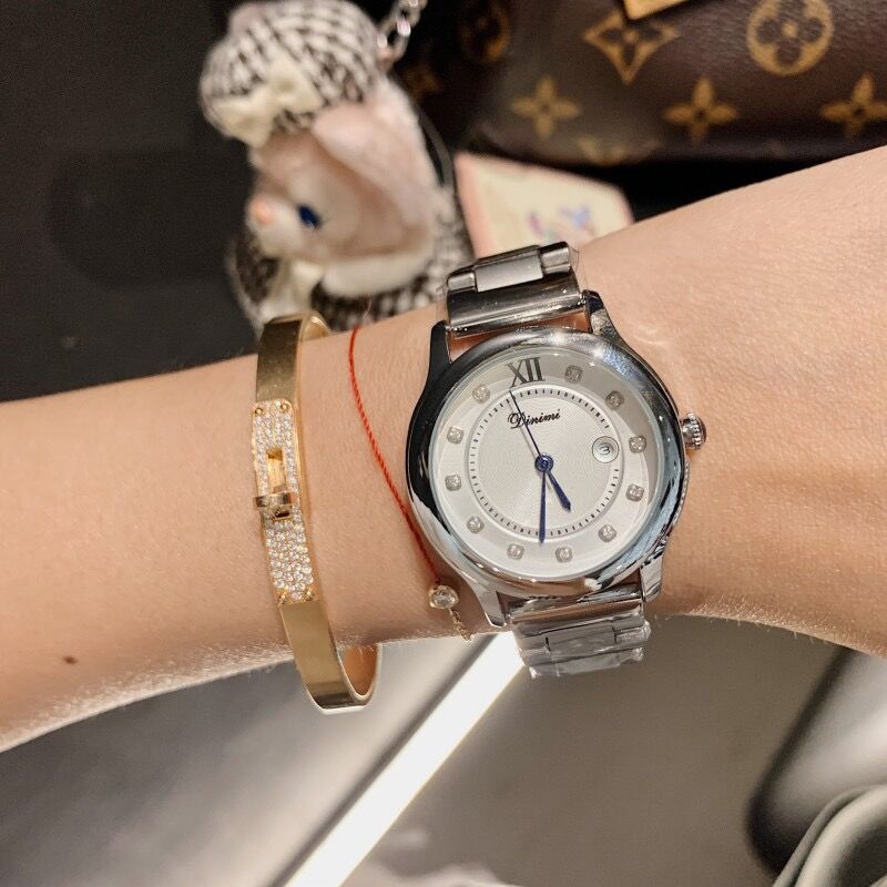 Quartz Watch Women'S Steel Belt Watch Women'S Rhinestone Scale Simple Temperament