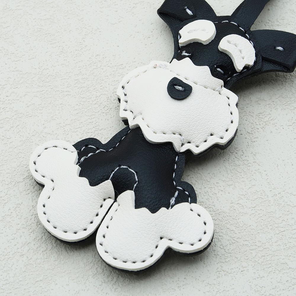 Schnauzer Dog Keychain PU Leather Animals Keyring Hanging Ornament Backpack Handbag Charm Gift For Men Women Korean Bag Charms