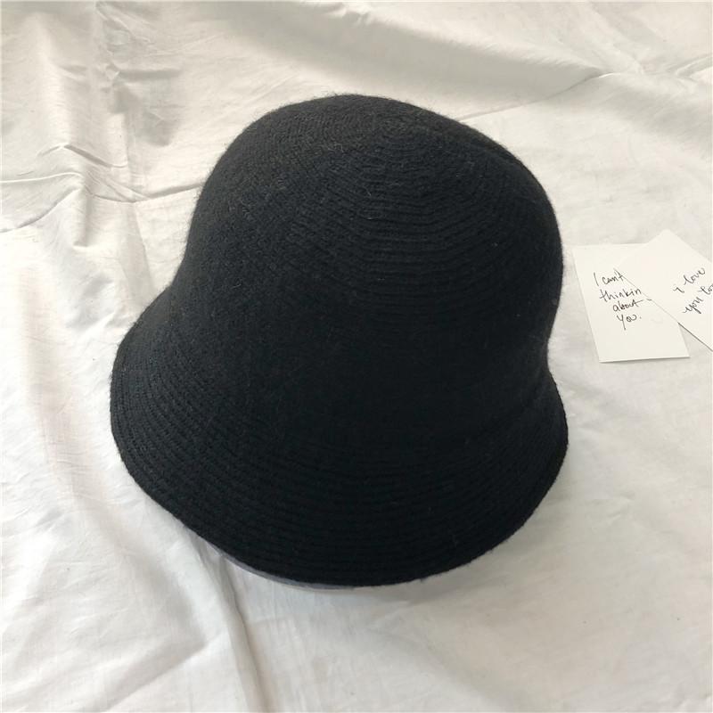 

Solid Color Wool Fisherman Hat for Women, Vintage Small Hat, Versatile and Warm Knitted Bucket Hat for Autumn and Winter Adjustable чёрный