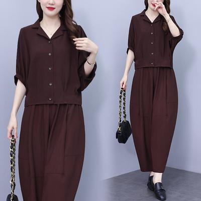 Plus Size Chic Short-sleeved Suit WoMan's Summer Fashion Loose Top Temperament Harem Pants Two-piece Suit