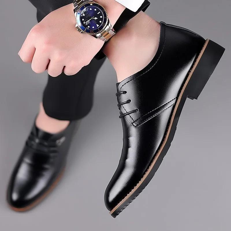 High Quality Formal Leather Men Dress Shoes Breathable Mens Casual Shoes Italian Luxury Brand Lace-Up Non-slip Men Driving Shoes