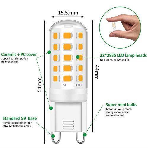 Tailcas Ampoules LED G9, 5W Equivalent 50W Halogène Lampe, 15.5mm X 51mm Blanc Chaud 3000K 500LM Non Dimmable Sans Scintillement A