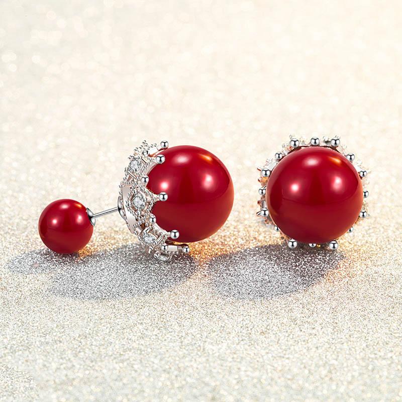 Girl Jewelry S925 Silver Earring Christmas Gift Red Ball Openwork Lace Stud Earring For Women Wedding Gift Lady Fashion Zircon