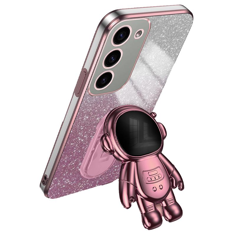 For Samsung Galaxy S23 Case PC+TPU Astronaut Kickstand Electroplating Phone Cover
