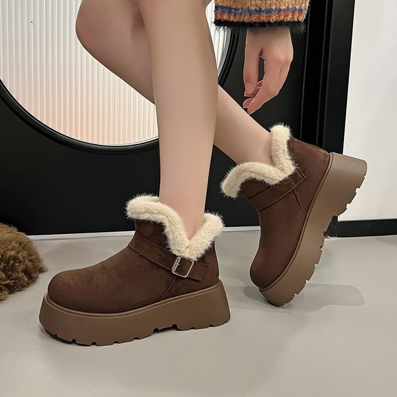 Women's Fur One Thick Bottom Heightening Winter Lightweight Warm Snow Boots Non-slip Wear-resistant Casual Sports Cotton Boots