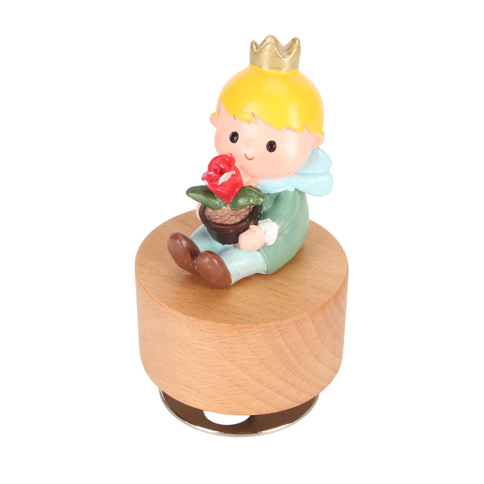 

Деревянная механическая музыкальная шкатулка, симпатичная фигурка Маленького принца, вращающаяся музыкальная шкатулка без батареек для