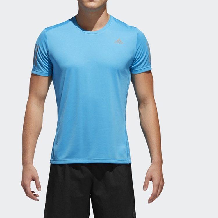 adidas T Shirts Men's Aqua Blue Crew Neck Moderate Straight Fit DX1313