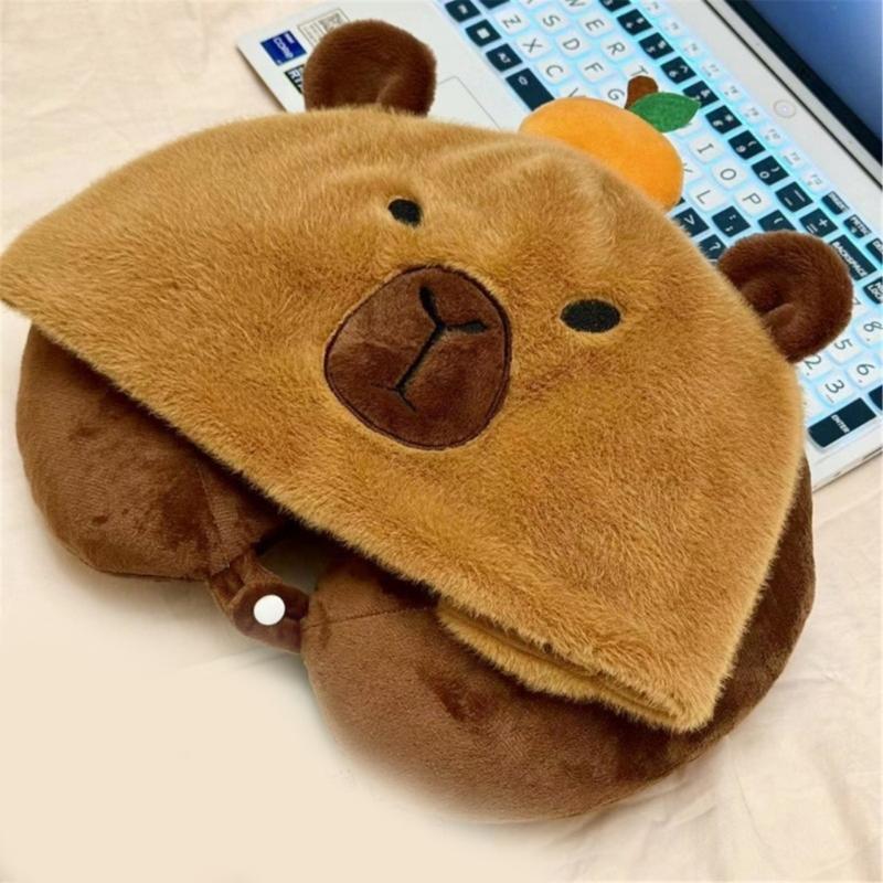 Funny Cartoon Animal Neck Pillow with Hood Enjoy Comfortable Sleep or Trips with Plush Cushion Perfect for Kids Adult
