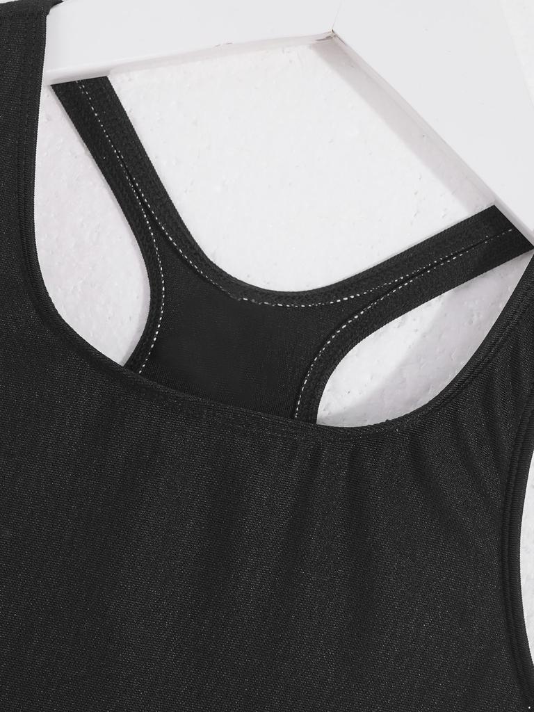 Kids Girls Sleeveless Racer Back Leotard Swimsuit with Keyhole Design Stretchy Monokini for Beach Bathing