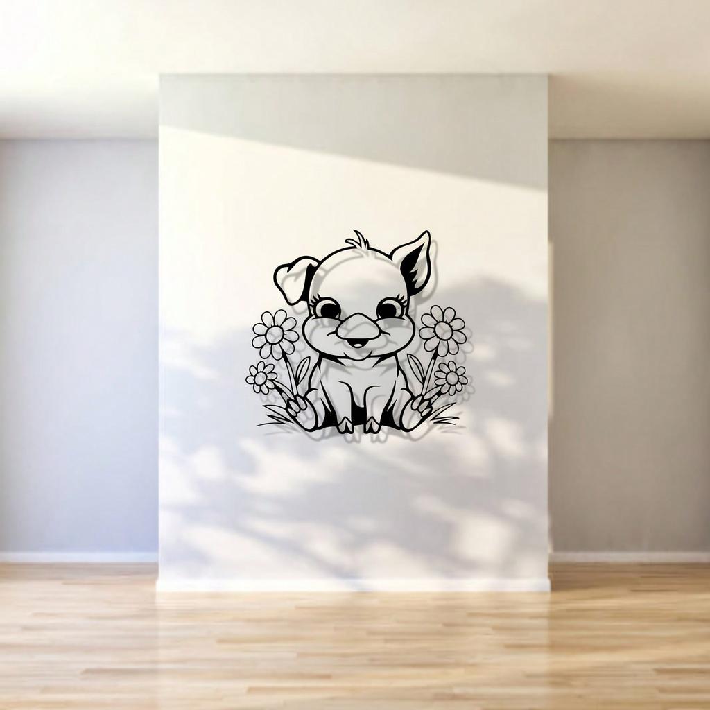 Spring Flower Pig Metal Wall Art Farmhouse Statue Mural Home Decor Sculpture
