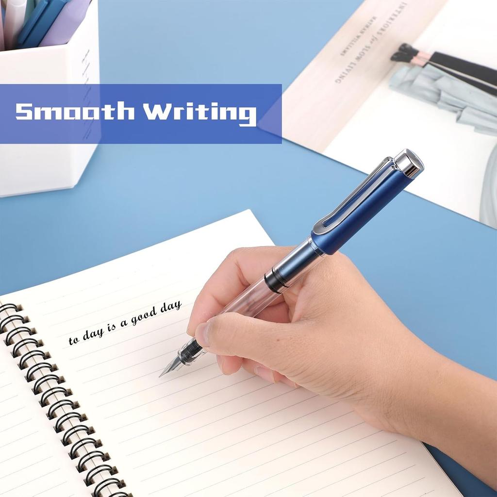 Bewudy 4 Pcs Refillable Fountain Pen Transparent Caligraphy Pens for Writing Upgrated Fine Nib Piston Filling Fountain Pen