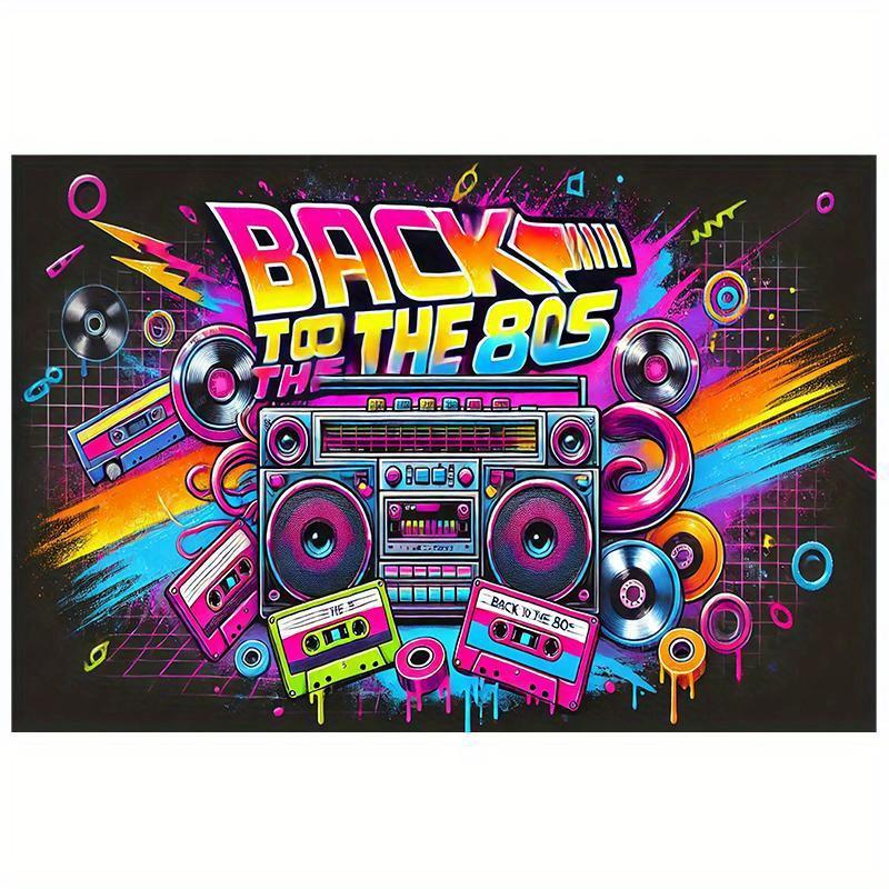 1 Stück, Retro-Party-Hintergrundtuch im Stil der 1980er Jahre - Polyester-Dekoration, geeignet für Fotoshootings und Feiern