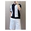 Ice Silk Short Sleeve T-Shirt for Men Korean Style Trendy New Summer Color-Block Personality Tee Slim Fit Knitted Round Neck Short T-Shirt for Men