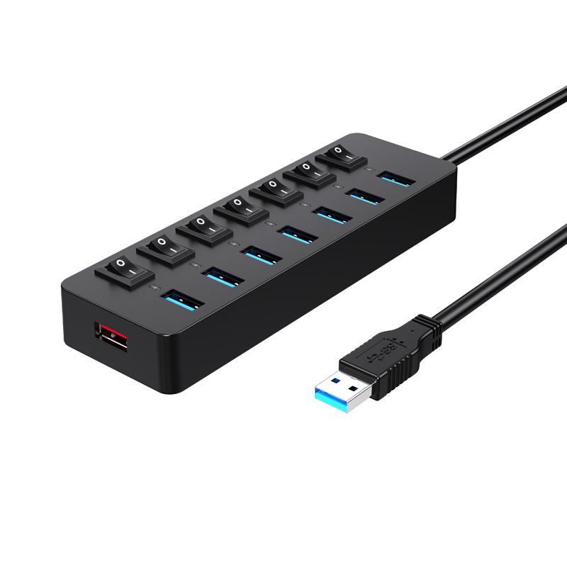 Support Data Transfer and Fast Charging On/Off Switch 8-Port USB 3.0 5Gbps Hub with for 2.1 for PC and Laptop in Stock