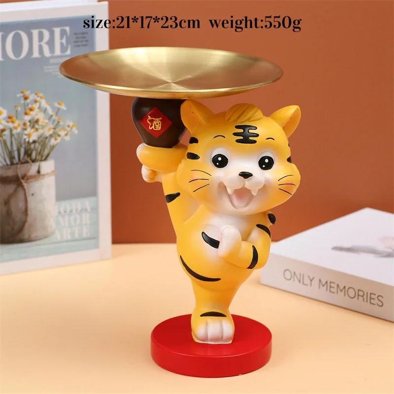 Cute Tiger 2022 Lucky Cat Figurines Money Box Tray Snack Food Storage Holder Desk Ornaments Chinese New Year Home Decoration