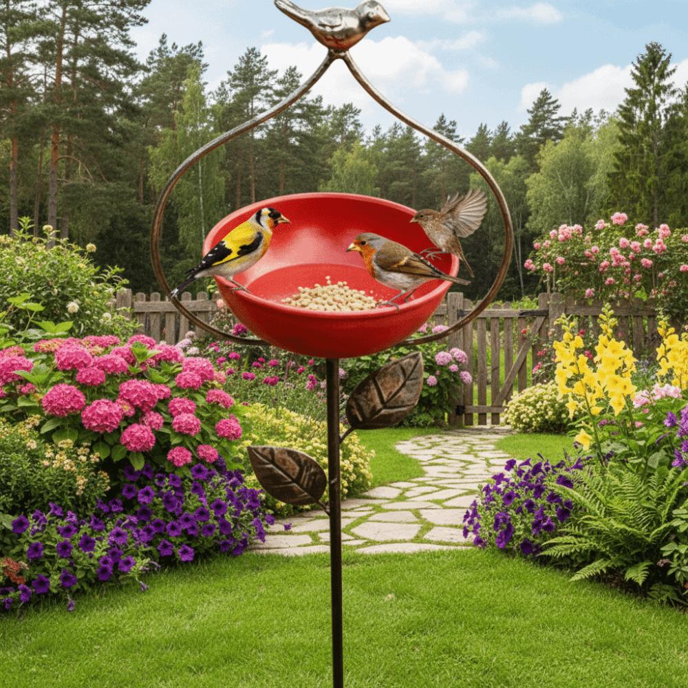Cast Iron Garden Stake Bird Feeder Large Capacity Bowl Feeder Bird Feeding Station  Outdoor Yard