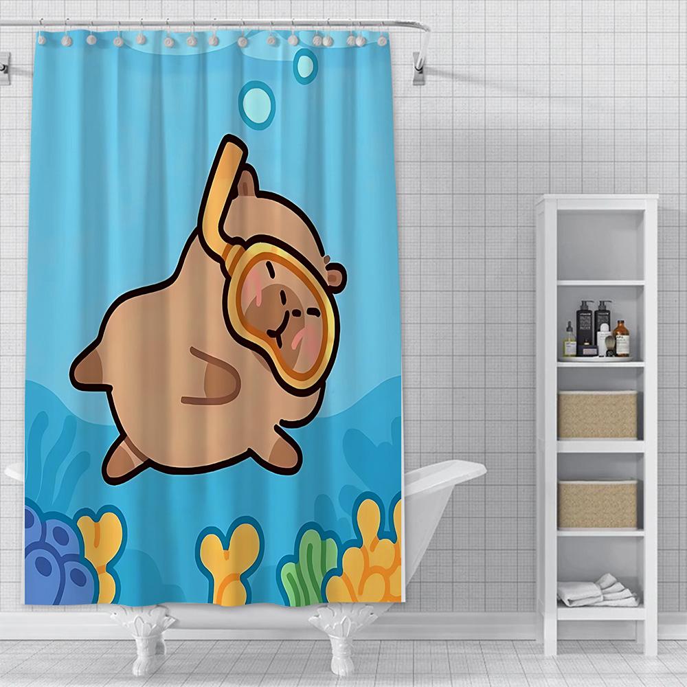 Zasłona Prysznicowa Wodoodporna Tkanina Poliestrowa Farba Kolorowa Kąpiel Słodkie Kapybary Zasłony Dom Łazienka Dekor Zasłona Z Hakiem