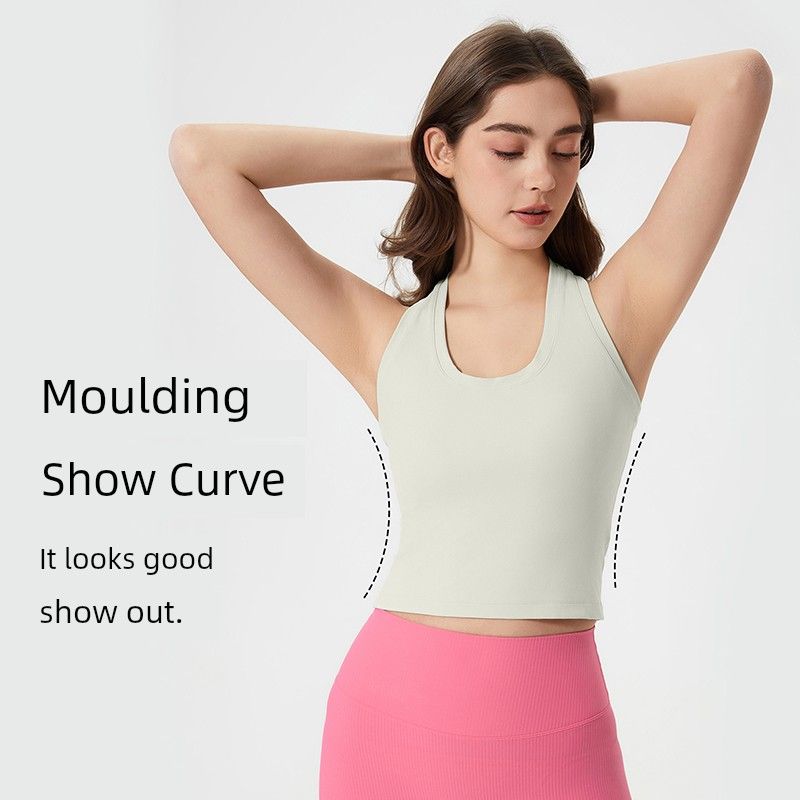 2025 Spring and Summer New Nude Feel H-Shaped Beauty Back Sports Vest Female Outwear Casual All-Matching Short Fitness Yoga Wear