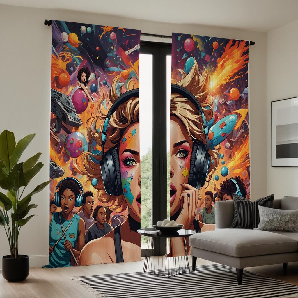 2 pezzi di HD ascolto illimitato di musica ragazze e ragazzi tenda decorativa Sistema di colori tenda stampata digitalmente decorazione per la casa