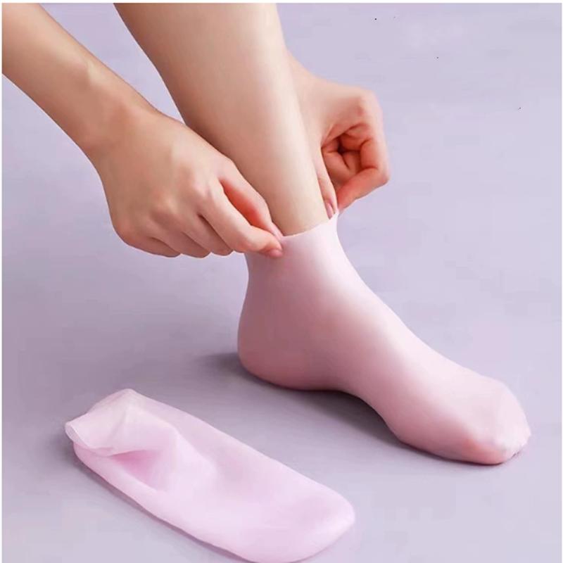 2Pairs Silicone Moisturizing Hand Gloves Foot Socks for Dry Cracked Feet Foot Care Socks Spa Pedicure Socks Massage Moisturizing Gel Gloves