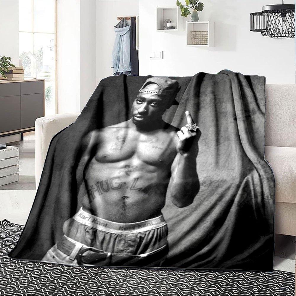 1ks 2Pac Hip Hop Deky Měkká Lehká Pro Všechna Roční Období Víceúčelový Přehoz na Pohovku, Postel, do Kanceláře & na Pikniky, Francouzský Styl s Ikonickým Obalem Alba & Citáty