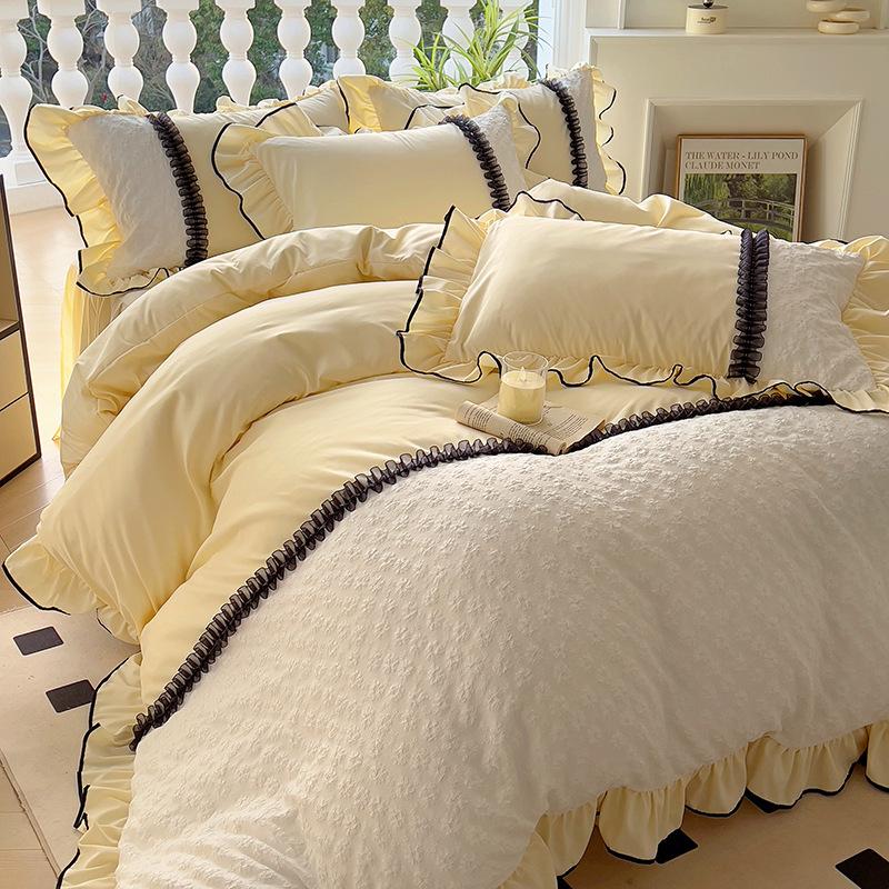 Chiffon Lace Bedding Set Four-piece Set Skin-friendly Breathable Washed Sheets Quilt Cover Pillowcase