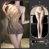 Sexy underwear, sexy pure desire, gradual change of folds, backless deep V chain mesh perspective hip skirt