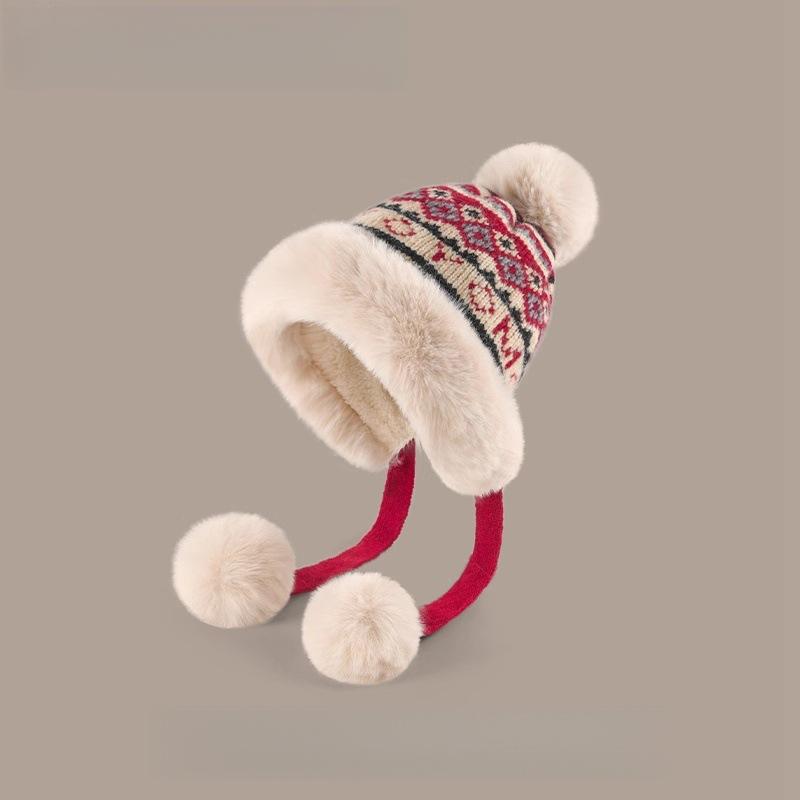 Winter Plush Women's Hat Plush Thickened Warm Knitted Ear Protection Hat Windproof Retro Fashion Coldproof Lei Feng Hat
