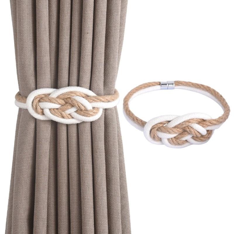 Magnetic Hemps Curtain Tiebacks,Decorative Drapery Holdbacks Bohemians Styles Woven Curtain Tie Back with Exquisite Knot