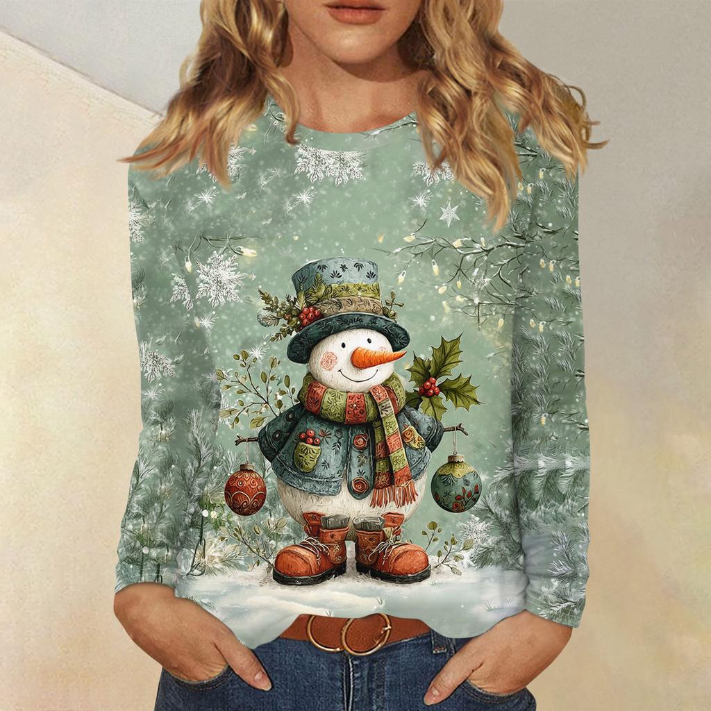 Langermede skjorter for kvinner Søt trykk grafisk t-skjorte Bluser Uformell Pluss størrelse Basic Topper Pullover